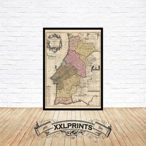 Ancienne carte du Portugal, 1700, très rare, belle carte, belle reproduction, grande carte, impression d'art, impression de carte surdimensionnée