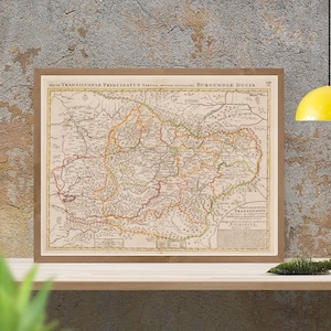Antique map of Transylvania Principatus, 1700, old Romanian map, fine reproduction, large map print, fine art print, oversize map