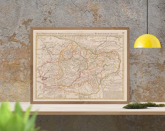 Antique Transylvania Map Print, 1700s Romanian Fine Art Reproduction