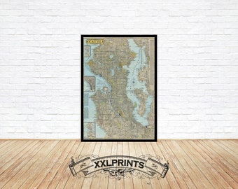 Old city plan of Seattle, Washington, 1949, fine reproduction, large map, fine art print, oversize map print