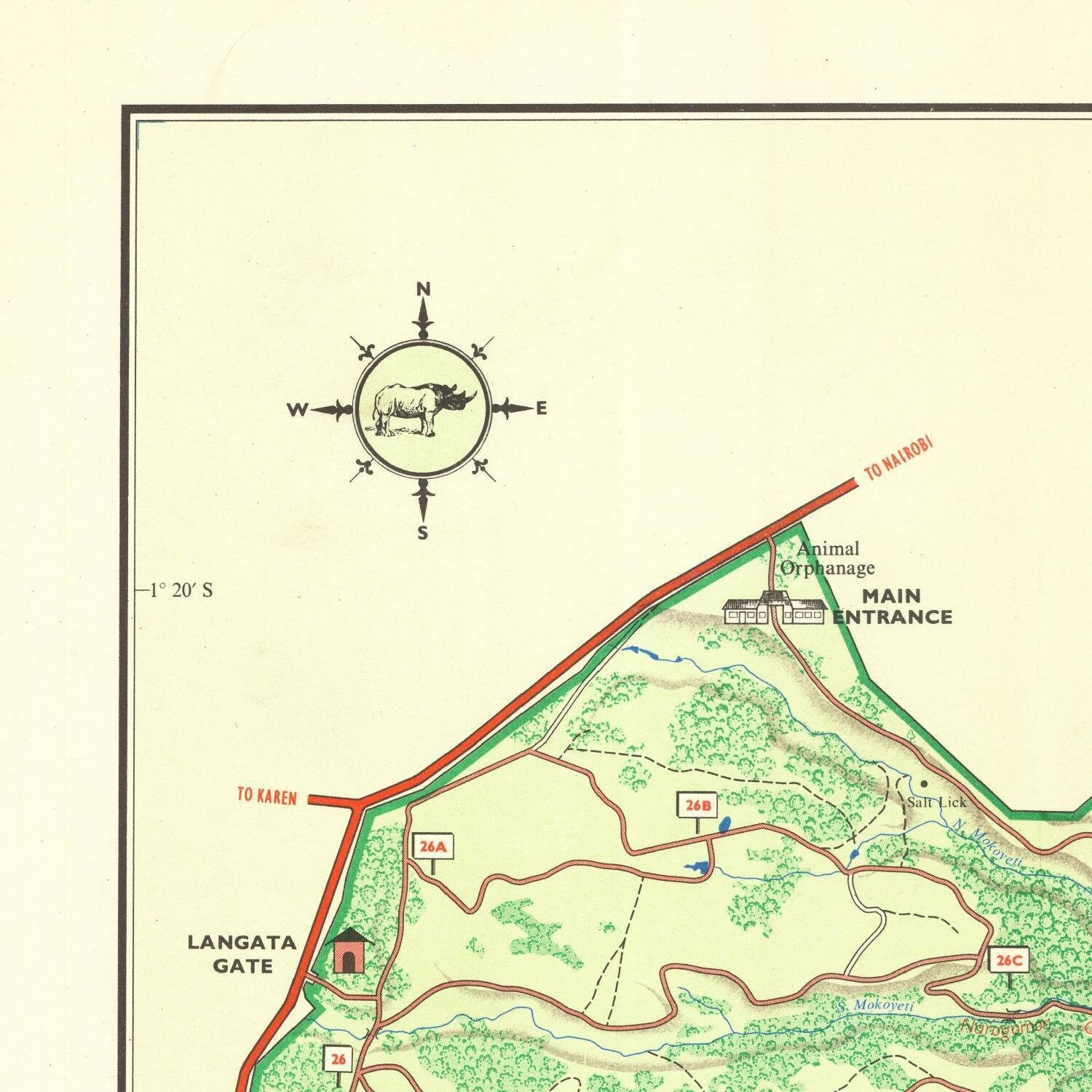 Old map of Nairobi national park kenya 1966 fine Etsy
