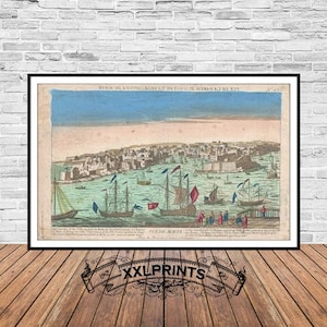 Antike Karte von Valletta, Malta, 1780, seltene Karte, Vogelperspektive, feine Reproduktion, große Karte, Kunstdruck, antikes Dekor, Kunstdruck