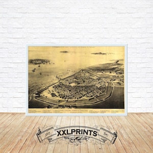Antique map of Veracruz, Mexico, 1850, aerial view, fine reproduction, vintage, fine art print