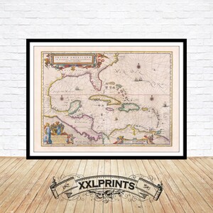 Caribbean Map Print: 1635 Antique Map Reproduction