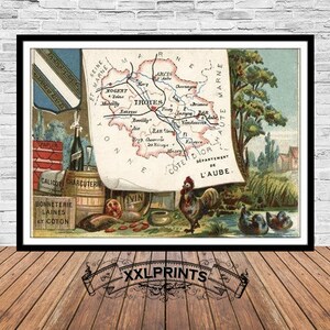 Mapa antigo do Departamento de L'aube, 1935, mapa raro, reprodução fina, mapa grande, impressão de belas artes, decoração antiga, impressão de mapa de tamanho grande