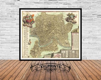 Ancient map of Rome, 1716, city plan, very rare, old map, fine reproduction, large map, fine art print, antique decor, oversize map print