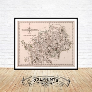 Antique map of Hertfordshire, 1787, United Kingdom&#39;s counties,fine reproduction,large map,fine art print,oversize map print