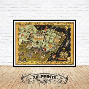 Alte Karte von West Point, der Heimat unserer zukünftigen Generäle, 1932, feine Reproduktion, große Karte, Fine Art Druck, Überformat-Karte