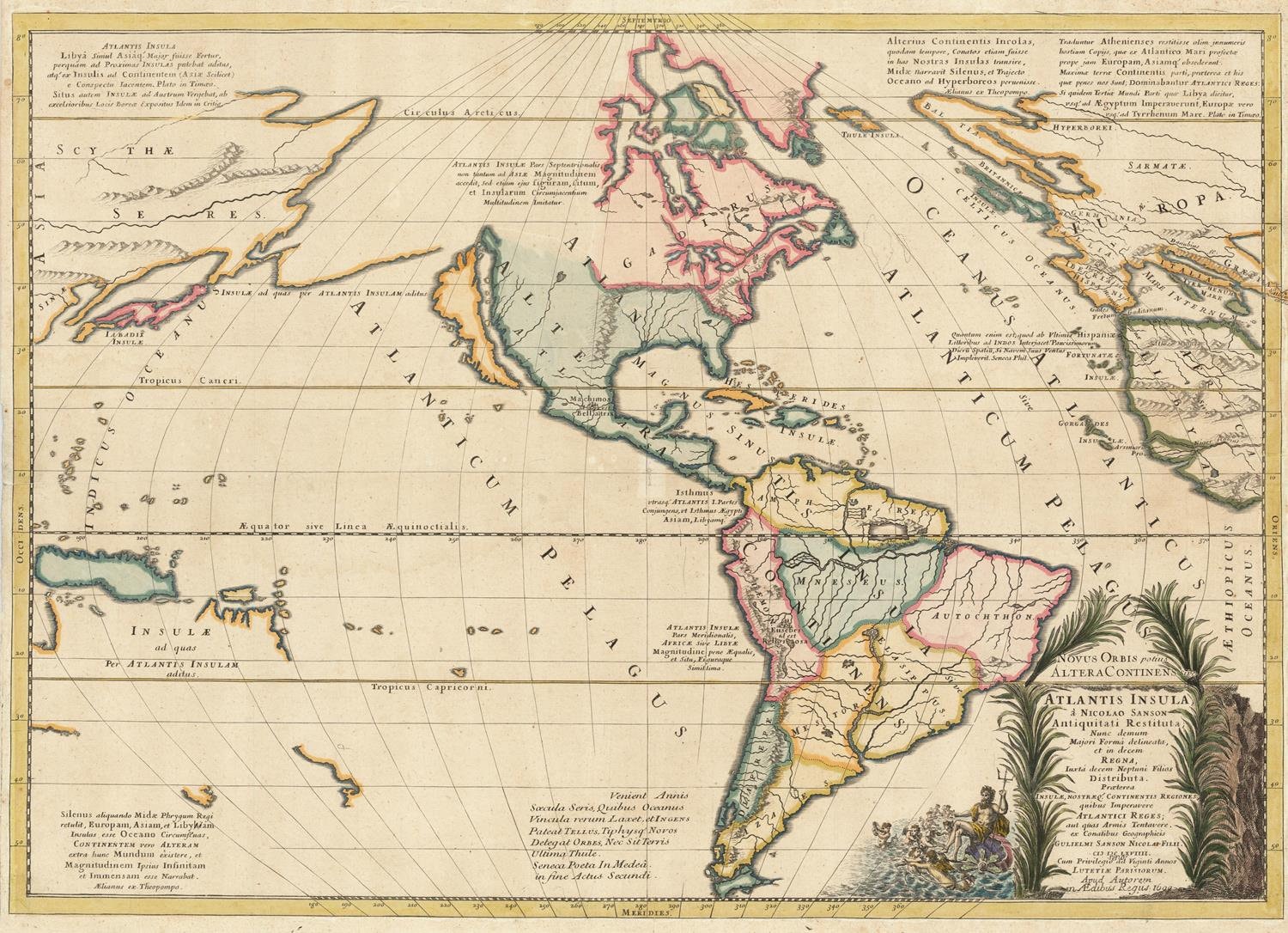 1720年太平洋地図：北アメリカ、南アメリカ、アトランティス - 美術