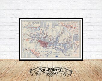Old map of Honolulu, Hawaii, 1944, city plan, fine reproduction, large map, fine art print, antique decor, oversize map print