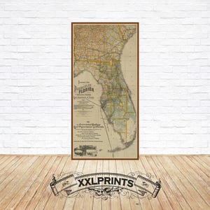 Antieke kaart van Florida, 1890, oude kaart, antiek decor, fijne reproductie, vintage decor, kunstafdruk