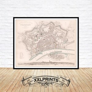 Mapa antiguo de Frankfurt am Main, 1837, plano de la ciudad, antiguo, reproducción fina, mapa grande, impresión de bellas artes, impresión de mapa de gran tamaño