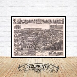 Oude vogelvlucht van Grass Valley, Californië, 1889, fijne reproductie, grote kaart, fine-artprint, extra grote kaartprint