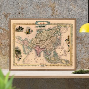 Mapa antiguo de Asia, 1615, mapa antiguo de Asia, decoración antigua, reproducción fina, decoración vintage, impresión de bellas artes