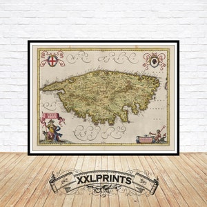 Ancienne carte de la Corse, 1665, carte ancienne, très rare, belle reproduction, grande carte, impression d'art, impression de carte surdimensionnée