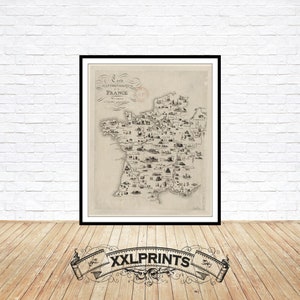 Mapa gastronómico antiguo de Francia, 1810, muy raro, mapa antiguo, buena reproducción, mapa grande, impresión de bellas artes, impresión de mapa de gran tamaño