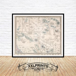 Mapa antiguo de Polinesia, 1856, mapa raro, reproducción fina, mapa grande, impresión de bellas artes, decoración antigua, impresión de mapa de gran tamaño