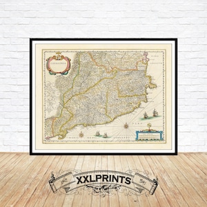 Catalonia Map Print: 1640 Ancient Fine Art Reproduction