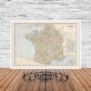 Ancienne carte de France et de Monaco, 1901, carte ancienne, carte rare, belle reproduction, grande carte, impression d'art, décor antique, impression de carte surdimensionnée