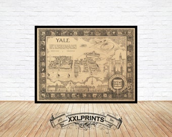 Yale University Map Print: 1933 Vintage Fine Art Reproduction