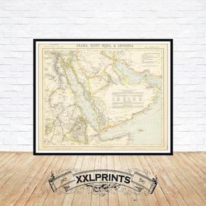 Antique Arabia Map Print: Egypt, Nubia, Abyssinia, 1881
