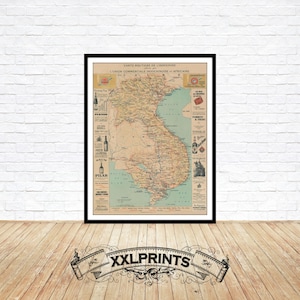 Antigo mapa rodoviário do Vietnã, Indochina Francesa, 1926, mapa raro e bonito, reprodução fina, mapa grande, impressão de belas artes, impressão de mapa em tamanho grande