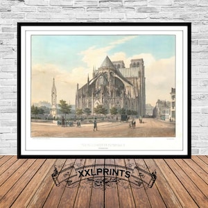 Litografia antiga da abside de Notre Dame, Paris, França, 1845, muito rara, reprodução fina, impressão de belas artes, decoração antiga, impressão grande