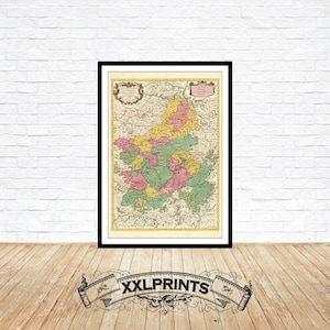 Antike Landkarte der Champagne, 1695, sehr seltene, feine Reproduktion, große Landkarte, Fine Art Druck, Übergröße Landkarte