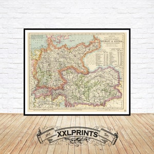 Alte Weinkarte von Deutschland und Österreich, 1883, Feine Reproduktion, große Landkarte, Fine Art Druck, Übergröße Landkarte