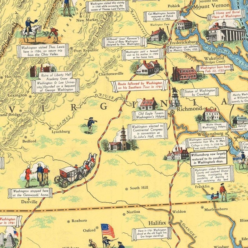 Old Map of Principal Events in the Life of George Washington - Etsy