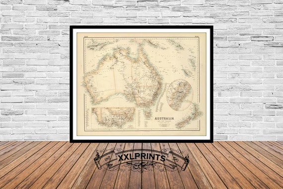 Old Map of Australia and New Zealand, 1872, Rare Map, Fine