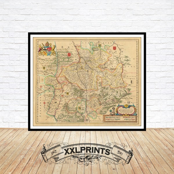 Old map of Hildesheim, 1640, Lower Saxony, Germany, rare map, fine reproduction, large map, fine art print, antique decor,oversize map print