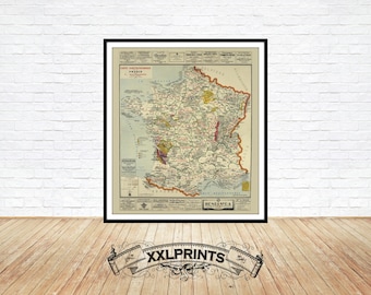 France gourmet map, carte gastronomique, 1929, art deco, fine reproduction, vintage decor,beautiful kitchen decor, fine art print