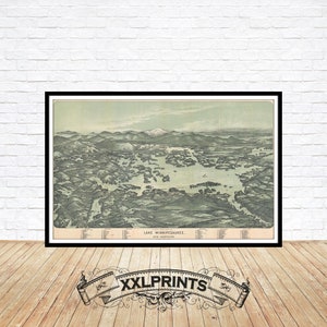 Lake Winnipesaukee, New Hampshire aus der Vogelperspektive, 1909, feine Reproduktion, große Karte, Fine Art Druck, Übergröße Landkarte Print