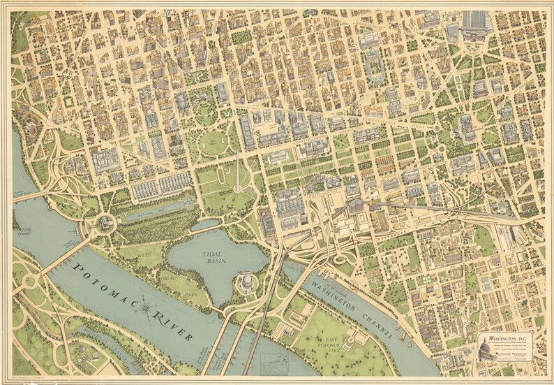 Old Map of Washington 19th Century Map City Plan Bird's - Etsy