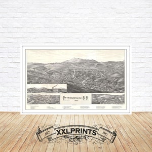 Antike Vogelansicht von Peter Borough, New Hampshire, 1886, feine Reproduktion, große Karte, Fine Art Druck, Übergröße Landkarte Print