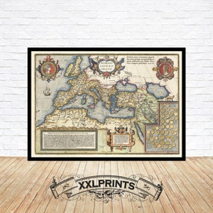 Ancienne carte de l'Empire romain, 1592, carte très rare, ancienne, belle reproduction, grande carte, impression d'art, décor antique, impression de carte surdimensionnée