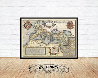 Old map of Roman Empire, 1592, very rare map, ancient, fine reproduction, large map, fine art print, antique decor, oversize map print