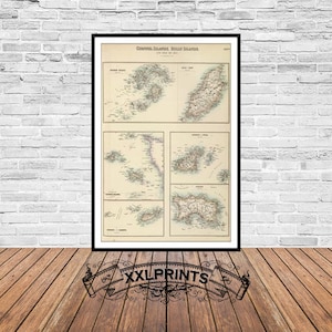 Old map of Channel Islands, Scilly Islands, Isle Of Man, 1872, rare map, fine reproduction, large map, fine art print, oversize map print