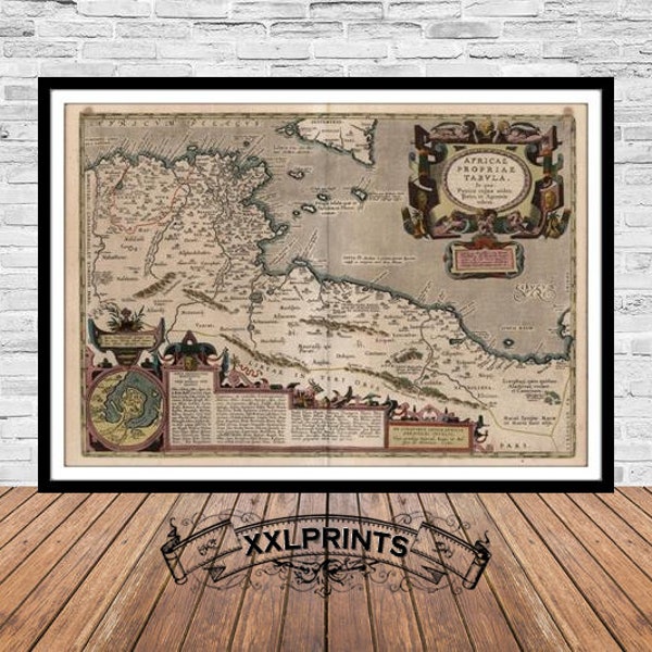 Ancient map of North Africa, 1590, extremely rare map, fine reproduction, large map, fine art print, antique decor, oversize map print