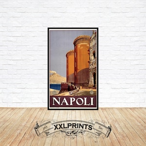 Antiguo cartel publicitario de Nápoles, reproducción fina, impresión de bellas artes