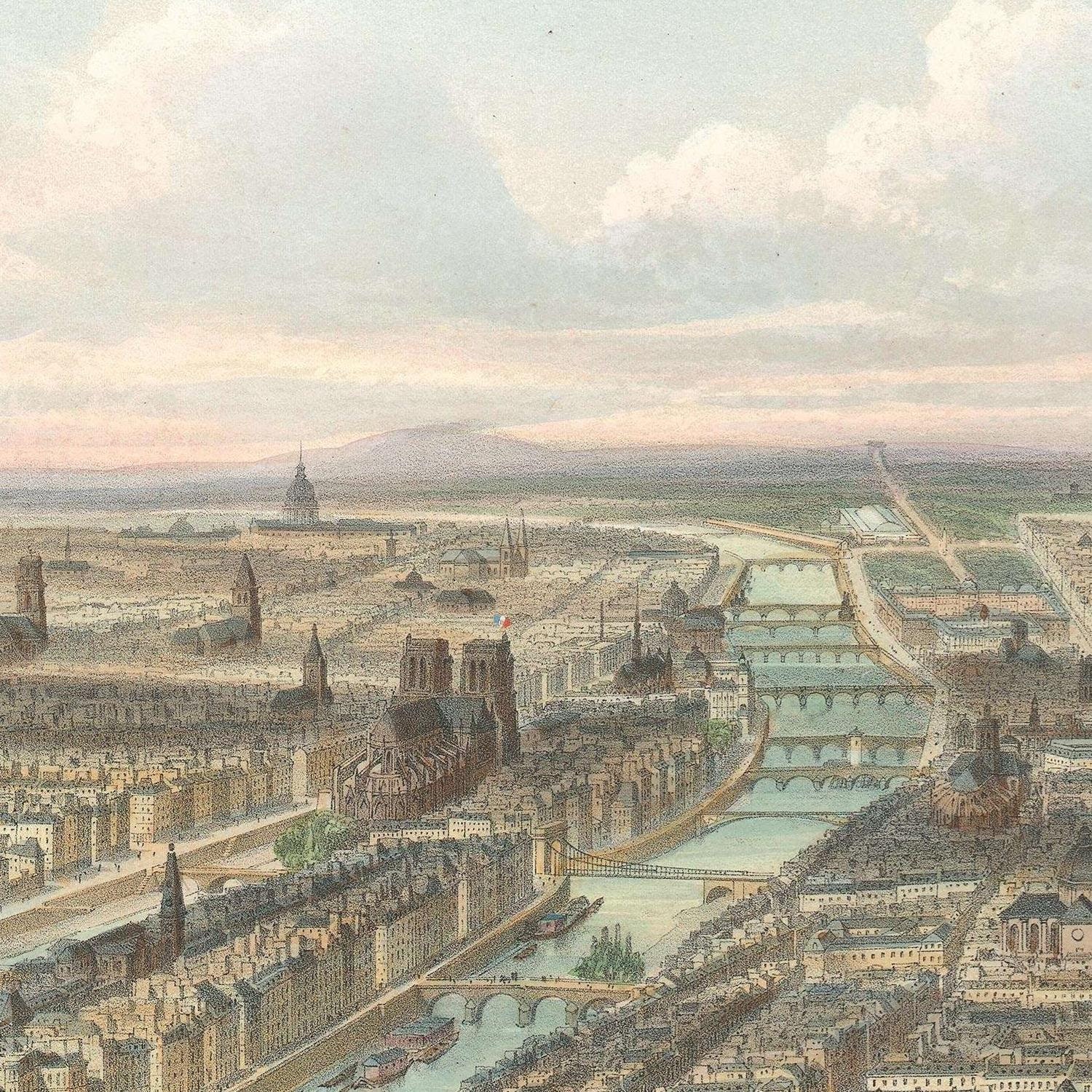 パリのリトグラフ版画 1845年：アンティークフランス装飾、特大の美術
