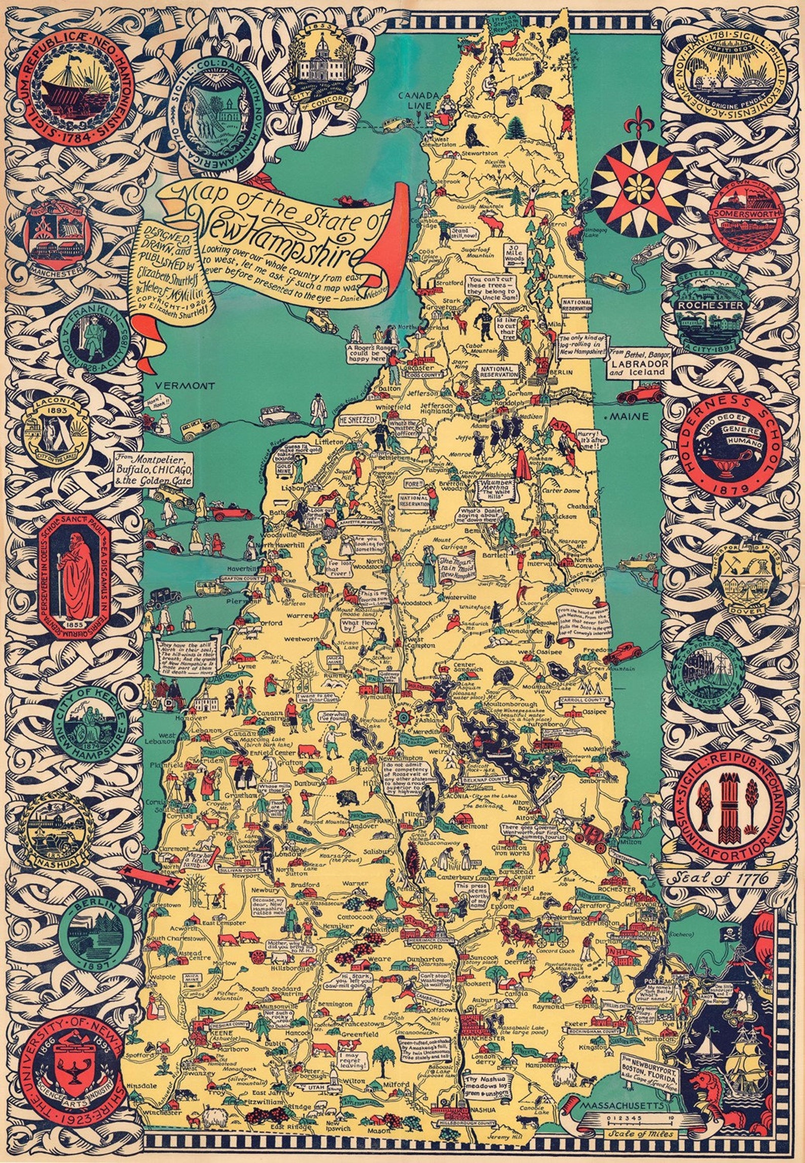 1926 New Hampshire Pictorial Map: Fine Art Giclée Print - Etsy