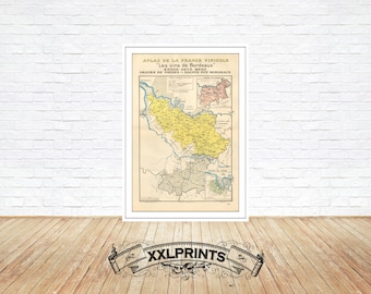 Vintage Bordeaux Wine Map Print: Graves de Vayres, 1941