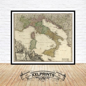 Antique map of Italy, Sicily, Sardinia, Corsica and Malta, 1730, huge map, fine reproduction, fine art print