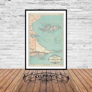 Old map of Tierra del Fuego, Malvinas, Falkland Islands, Argentina, 1888, fine reproduction, large map, fine art print, oversize map print