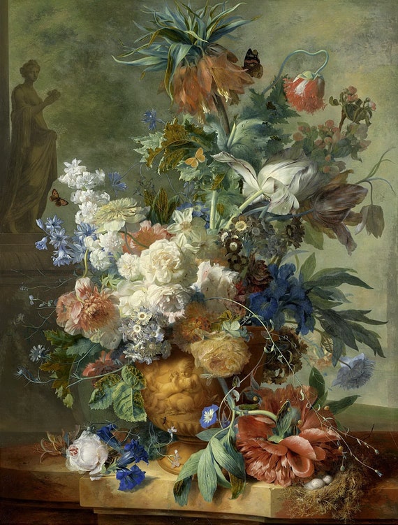 ヤン・ファン・フイスム、花のある静物画、1723年、精巧な複製、美術