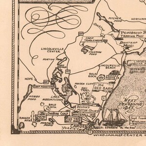 Old Map of Penobscot Bay, Maine, 1940, Pictorial Map, Fine Reproduction, Large Map, Fine Art ...