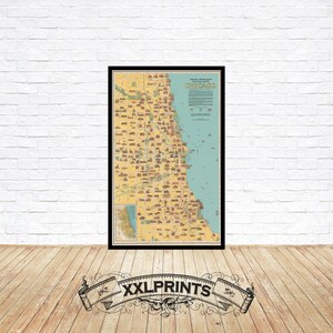 Alte bildhafte Karte von Chicago, Illinois, 1927, Reproduktion, große Karte, Fine Art Druck, Übergröße Karte