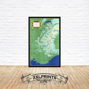 Ancienne carte des Alpes françaises, 1960, belle reproduction, grande carte, impression d'art, impression de carte surdimensionnée